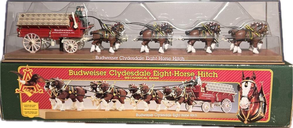 Vintage 1995 Ertl Budweiser Clydesdale Eight-Horse Hitch Mechanical Bank NIB